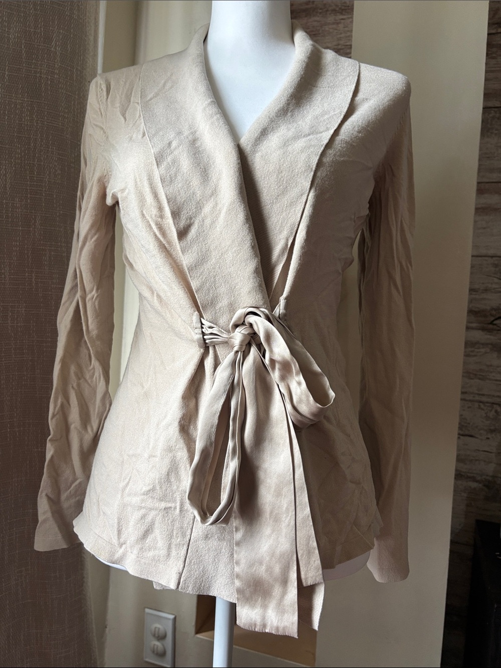 Ann Taylor Light Beige Wrap-Front Cardigan